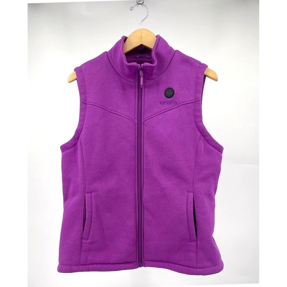 Ororo Heated Apparel Vest Womens Large Purple Full Zip Fleece Lined Mock Neck